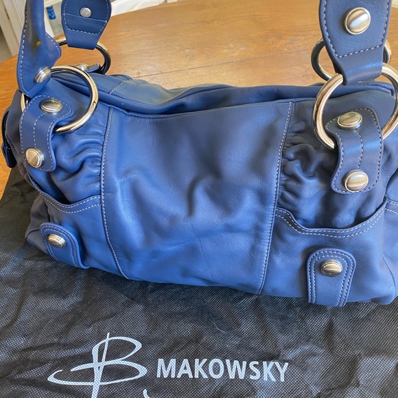 B Makowsky blue satchel with silver details - Picture 4 of 10